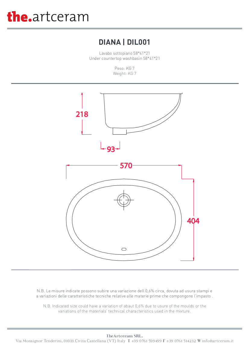 Lavabo sous plan Diana 57x40 cm