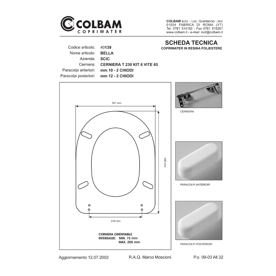 Abattant de toilette compatible avec Bella/Donna/The other line