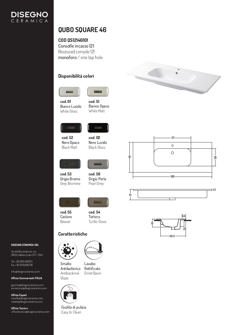 Consolle da incasso cm 121x46 Qubo Square 46