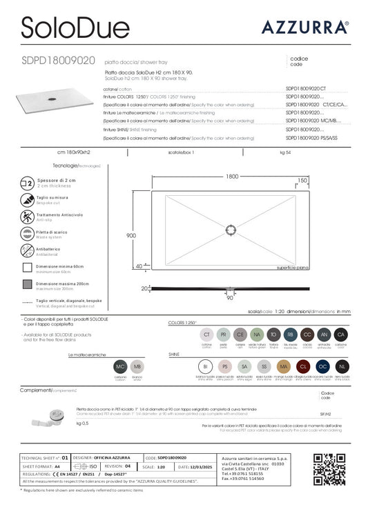 Piatto Doccia cm 180x90xH2 SoloDue