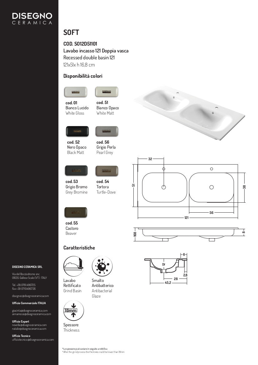 Lavabo double encastré 121 x 51 x h 16,8 cm Soft