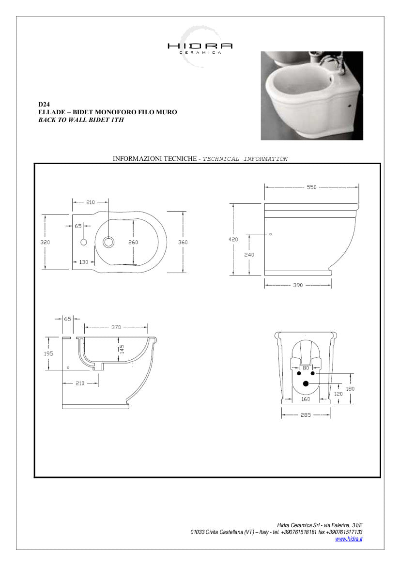 Bidet filomuro Ellade