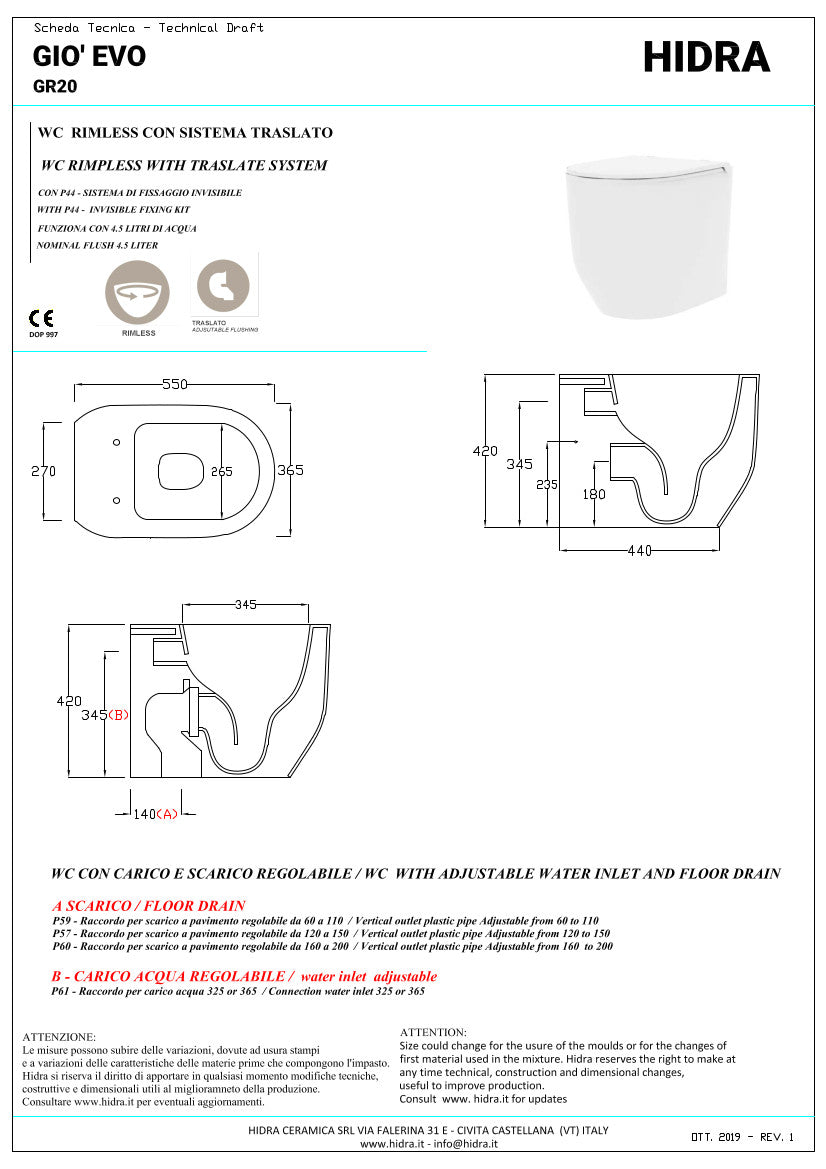 Toilettes sur pied Giò Evolution