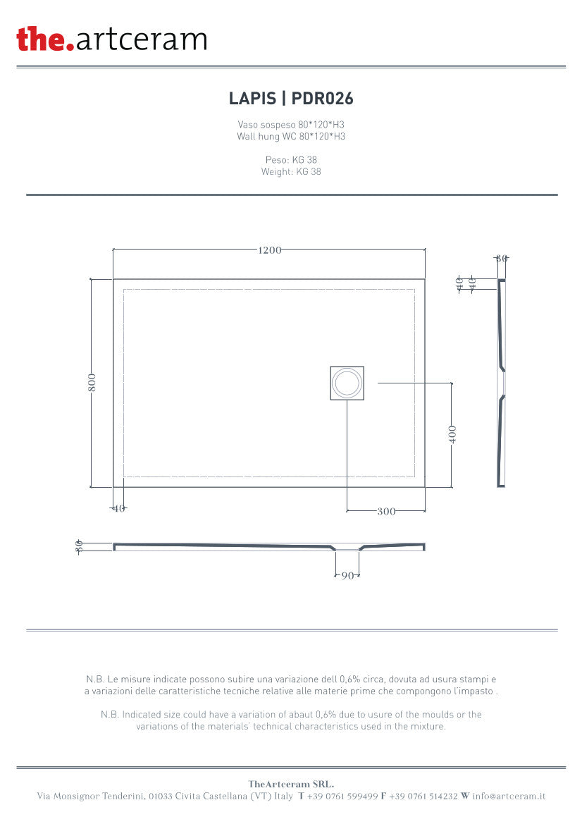 Receveur de douche 120x80 H3 Lapis