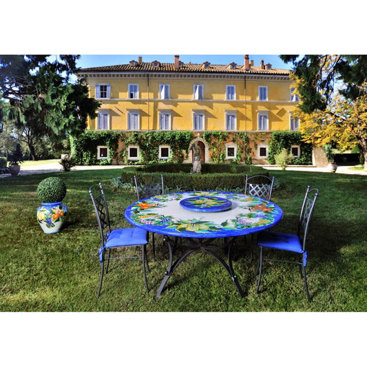 Tavolo in pietra lavica tondo Frutta Rosy con decorazione a mano