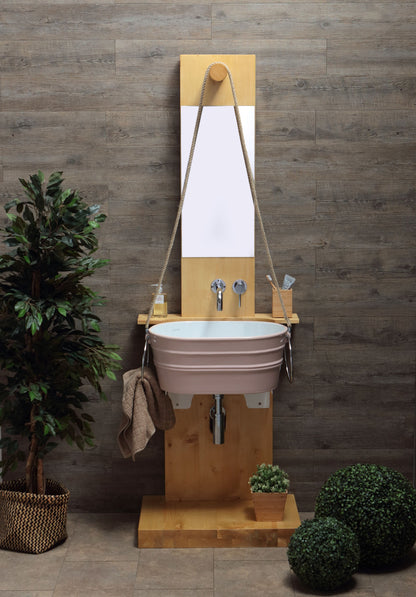 STRUCTURE EN BOIS SUR PIED AVEC MIROIR ET BAIGNOIRE