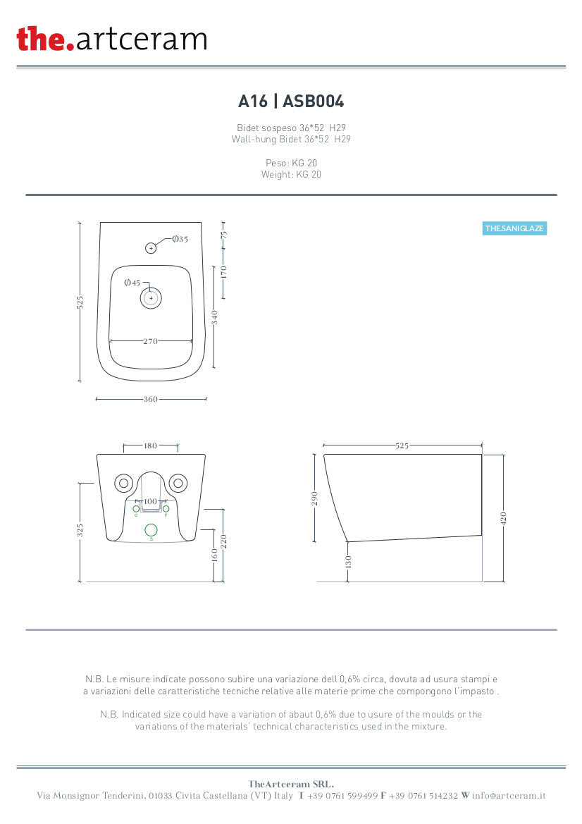 Bidet Sospeso 36x52 A16
