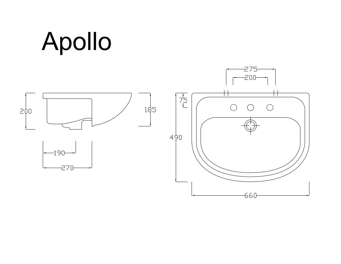 Lavabo semi-encastré Apollo 66x49 cm