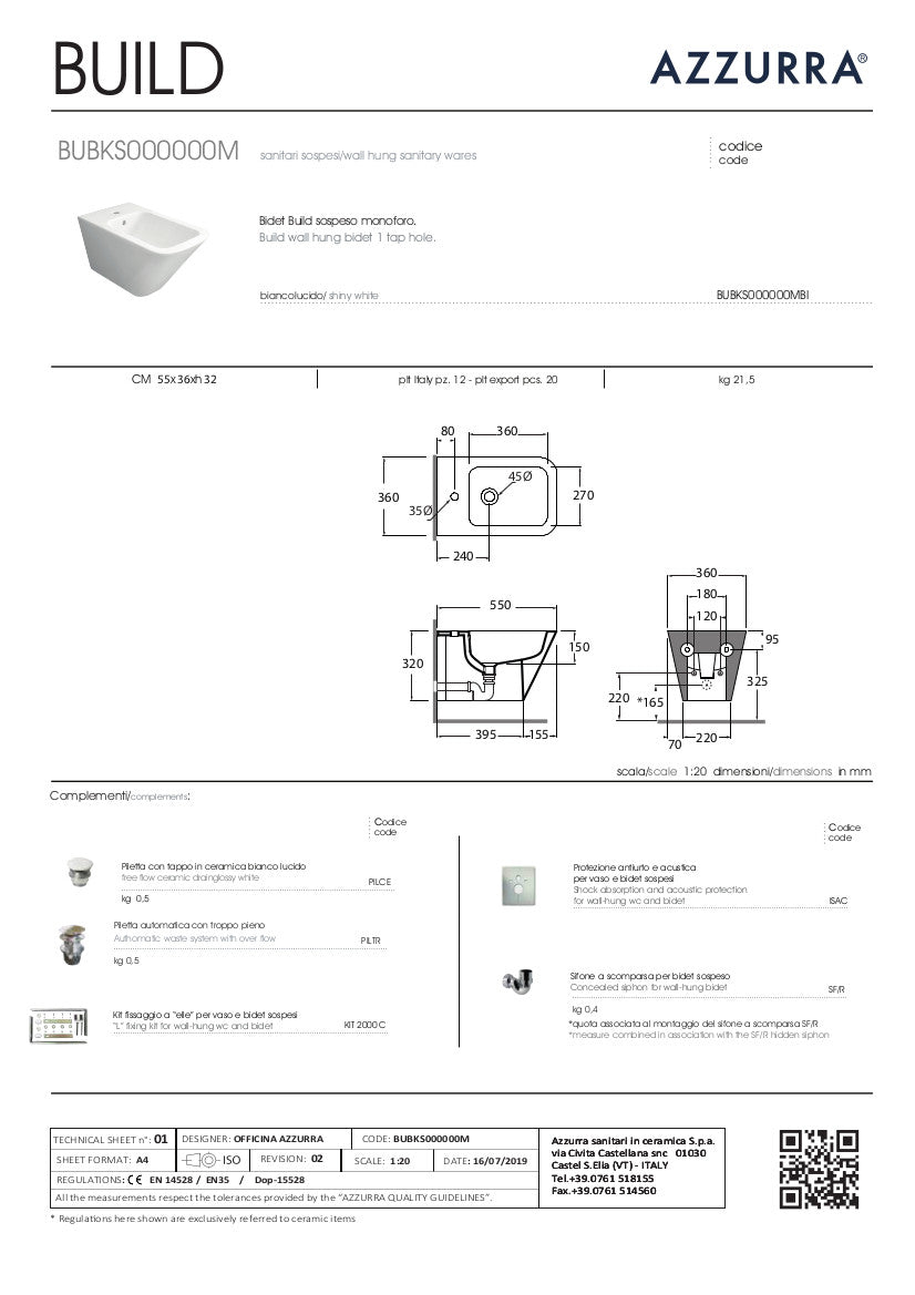 Bidet sospeso cm 55x36 Build