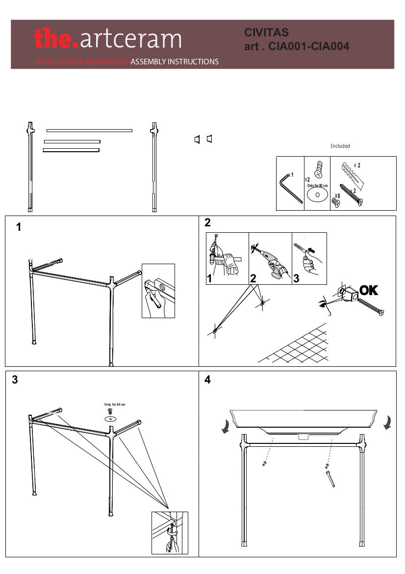 Struttura quadra per lavabo cm 90 Civitas