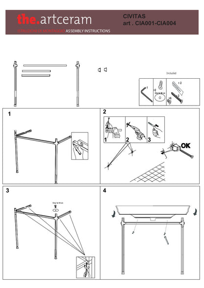Struttura quadra per lavabo cm 90 Civitas