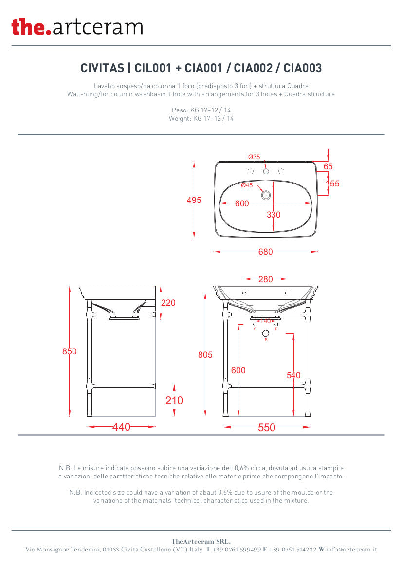 Struttura quadra con Vetro per lavabo cm 68 Civitas