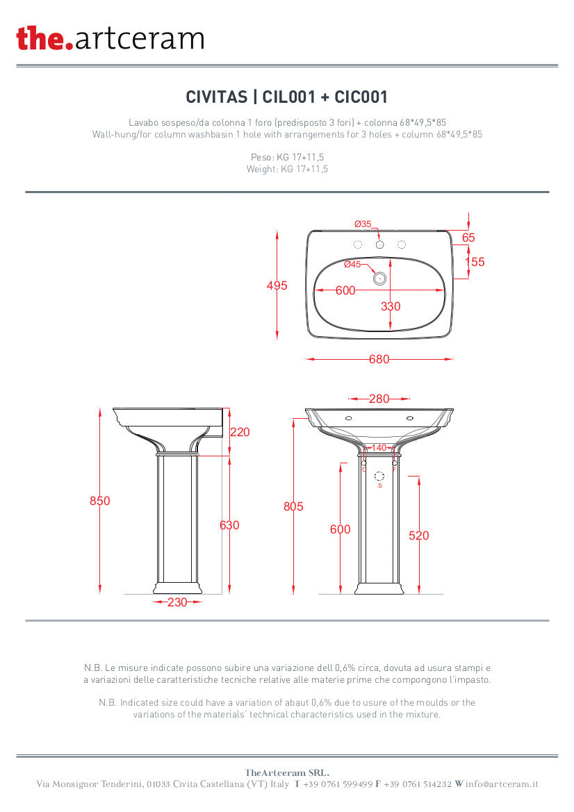 Lavabo suspendu Civitas 68x50 cm
