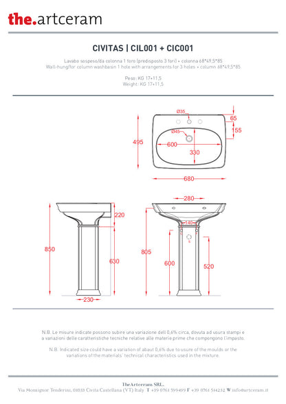 Lavabo suspendu Civitas 68x50 cm