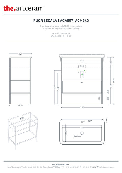Composizione struttura con cassetto e lavabo rettangolare cm 80 Fuori Scala