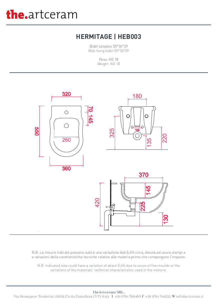 Toilettes suspendues Hermitage avec bidet
