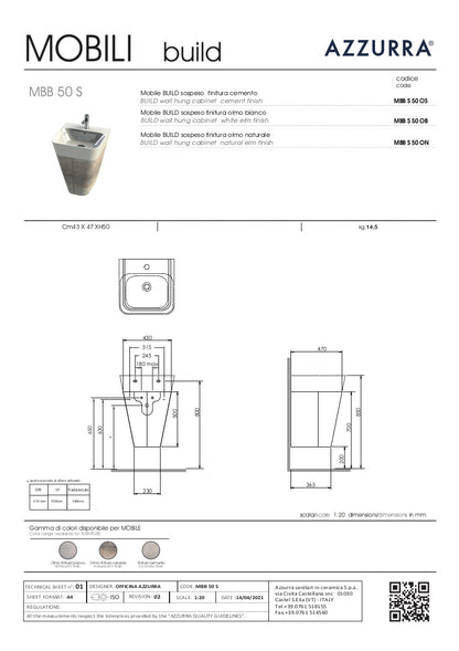 Mobile sospeso o a terra  44x47xH50 cm per lavabo Build