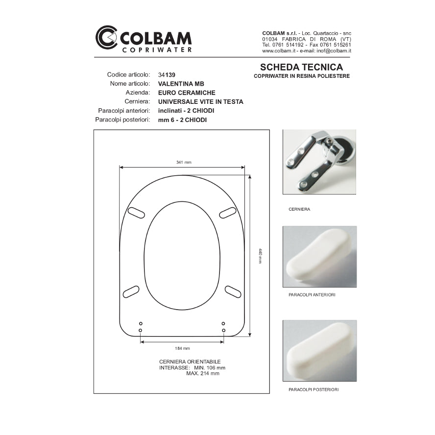 Abattant de toilettes compatible avec le monobloc Valentina