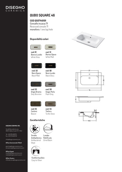 Qubo Square 46 Einbaukonsolentisch 71x46 cm
