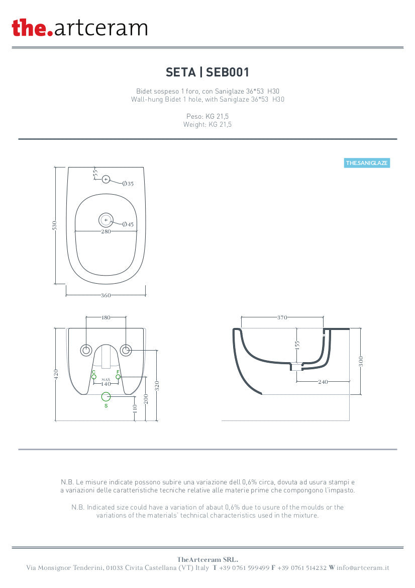 Bidet Sospeso 36x54 Seta