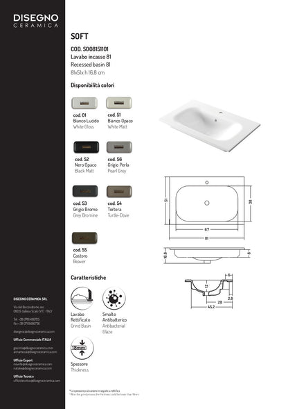 Lavabo encastré 81 x 51 x h 16,8 cm Soft