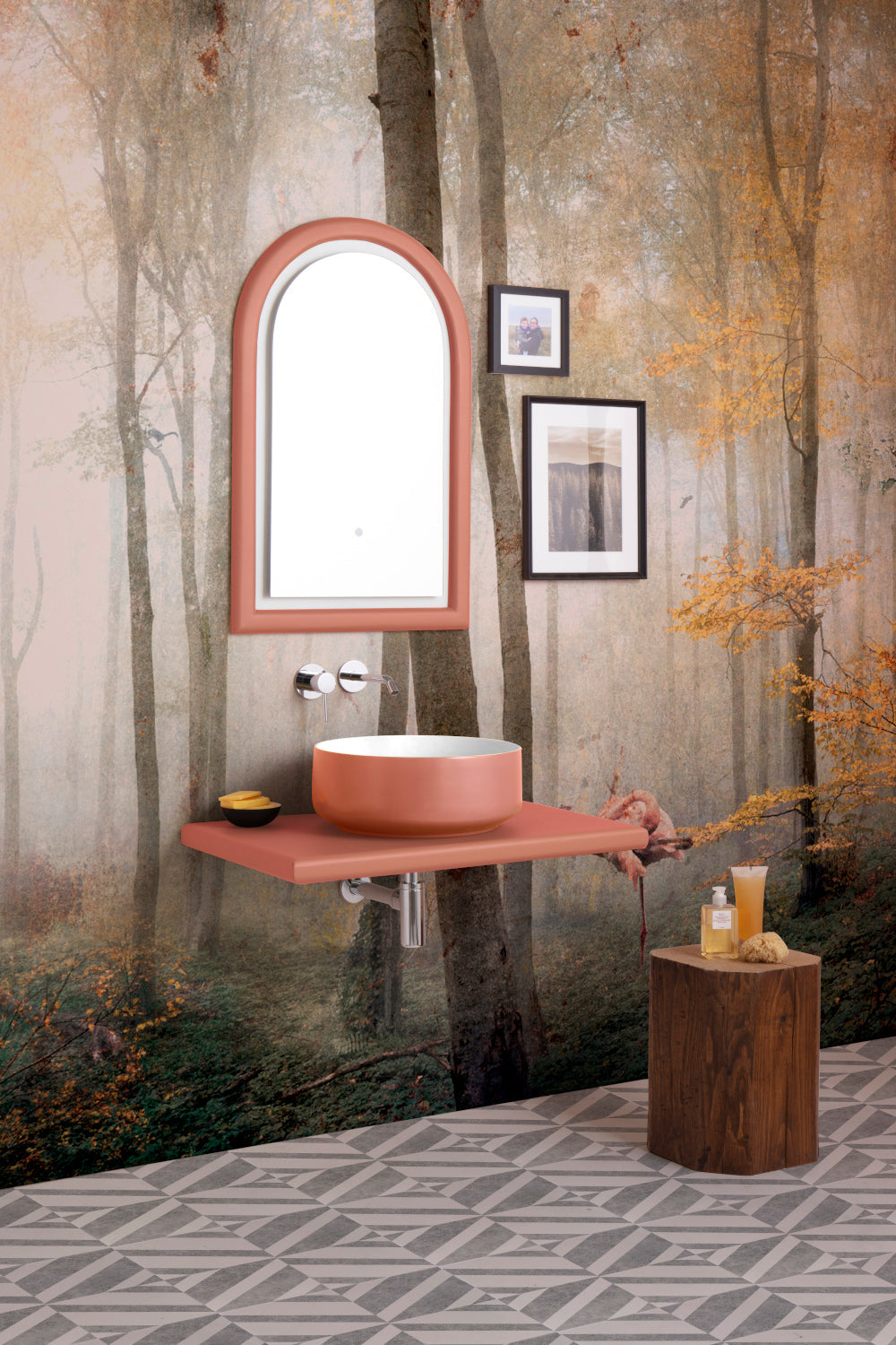 COMPOSITION BUCCHERO AVEC ÉTAGÈRE ET MIROIR CAMÉE ORANGE