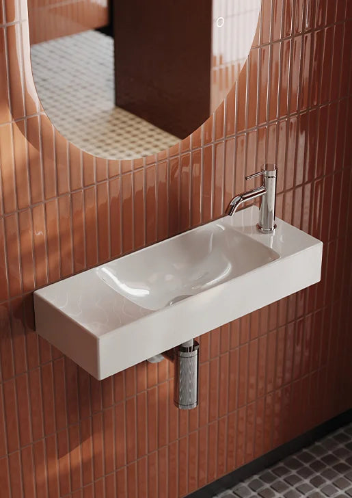 Wandhängendes Waschbecken, 20 x 54 cm, Ziegelstein