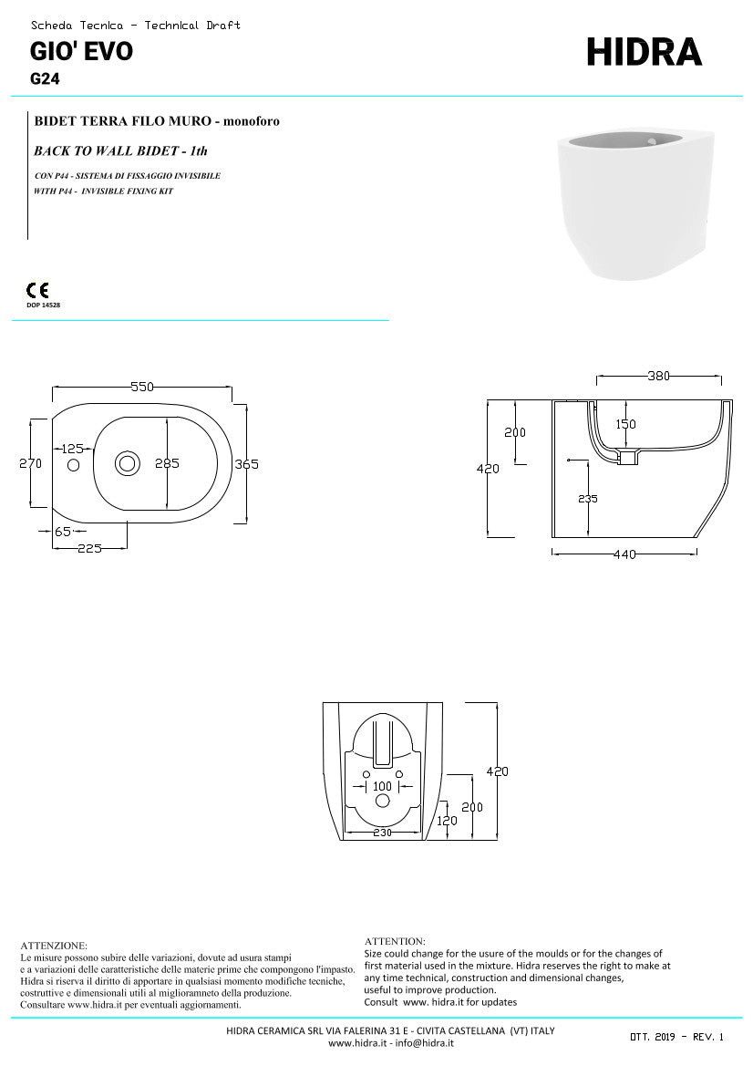Giò Evolution Bidet sur pied