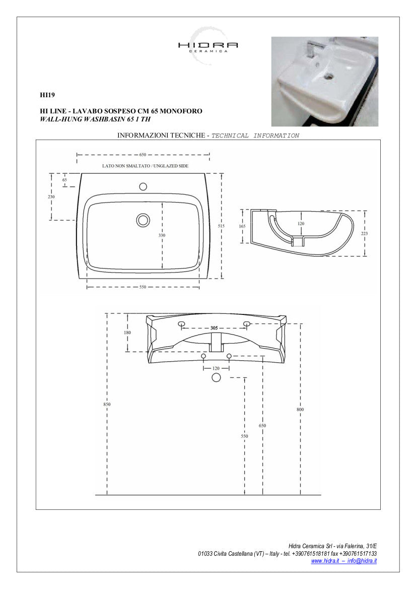 65x55 cm Hi-Line Wandwaschbecken