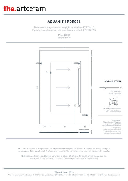 Piatto doccia 135x90 H15 Aquanit