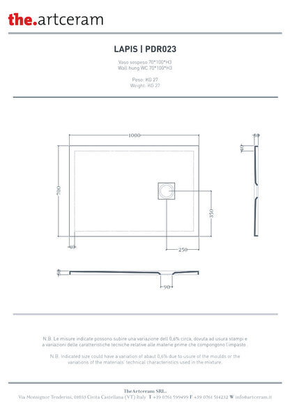 Receveur de douche 100x70 H3 Lapis