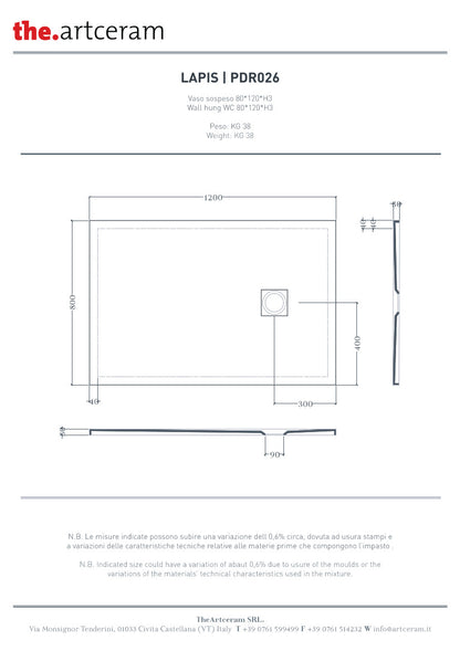 Receveur de douche 120x80 H3 Lapis