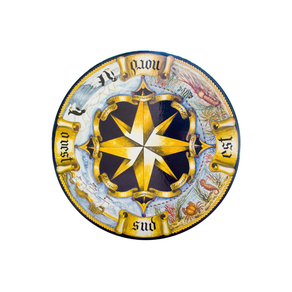 Table ronde en pierre de lave bleu océan
